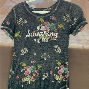 Size small floral T-shirt with words